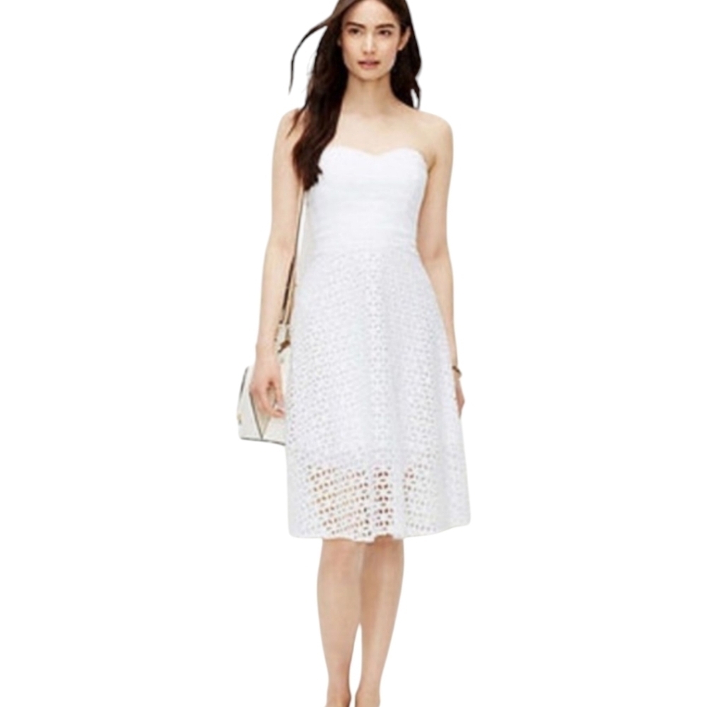 Ann Taylor White Strapless Cotton Eyelet Dress‎ Size 6